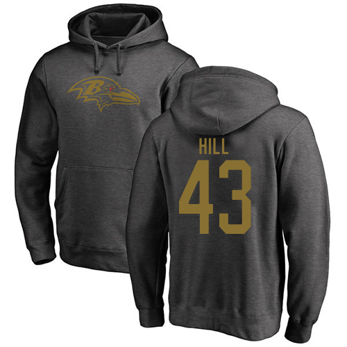 Men Baltimore Ravens Ash Justice Hill One Color NFL Football #43 Pullover Hoodie Sweatshirt